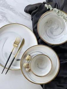 "The Luxury Collection" Marble Design with Gold Trim - Four Piece Dinnerware Set