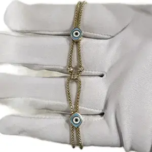 14k SOLID gold evil eye bracelet 7-8” adjustable