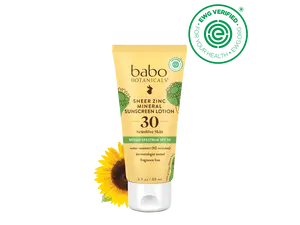 Babo Botanicals Sheer Zinc Mineral Sunscreen Lotion SPF 30 – For Sensitive Skin – Water Resistant (80 Minutes) – Dermatologist Tested – Fragrance Free – EWG Verified – 3 fl oz (89 ml)