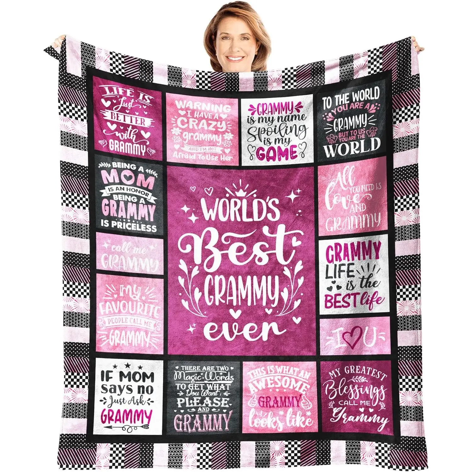 Grammy Blanket Gift for Grammy for Mothers Day from Granddaughter Grammy Gift from Grandson - Best Grammy Ever Blanket - Birthday from Grandchildren 60''x80'', Printed on One Side with a Plain White Back, Halloween Thanksgiving Christmas Gift