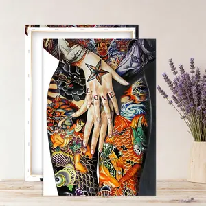 Vivid tattoo canvas paintings, framed wall decorations, fantastical human tattoo art, perfect for decorating tattoo shops, living rooms, or bedrooms.