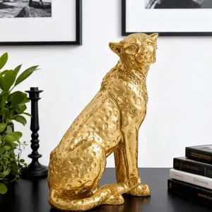 Golden Resin Leopard Abstract Statue, Artistic Home Decor, Modern Living Room Shelf Decoration, Elegant Room Decorations for Home Office Desktop, Animal Figurine Gift