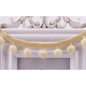 20 Yards Pom Fringe Trim,Mini Ball Tassel for Women,4/5inch Wide Soft Pompom Fringed Ribbon for Clothing Bedding Pillow Quilt Curtain Bag Sewing Accessories(Khaki)