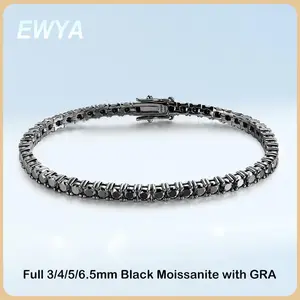 EWYA GRA Certified Full 3/4/5/6.5MM Black Moissanite Tennis Bracelet for Men Women S925 Silver Plated 18K Black Gold Bracelets