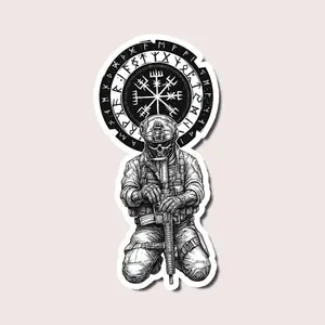 Viking Warrior Tactical Sticker, Norse Symbol Art Decal, Halloween Viking Skull Decor Gift, Modern Soldier Sticker for Laptop, Helmet, Car, Water Bottle