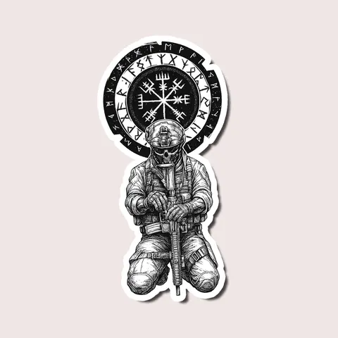 Viking Warrior Tactical Sticker, Norse Symbol Art Decal, Halloween Viking Skull Decor Gift, Modern Soldier Sticker for Laptop, Helmet, Car, Water Bottle