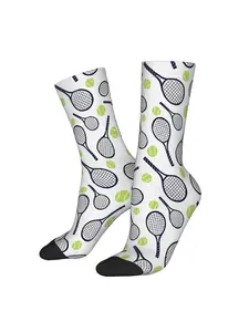 1 Pair Funny Crazy Sock for Men Tennis Racket And Ball Hip Hop Vintage Happy Seamless Pattern Printed Crew compression Sock Novelty Gift Merry Christmas Decoration Gift Xmas