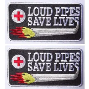 Loud Pipes Save Lives Outlaw Biker Vest Jacket Patch [4.5 x 2.5 inches] 2 Piece for Vest, Jackets, Pack Backs, Hats, Tactical Gears
