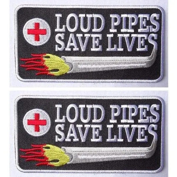 Loud Pipes Save Lives Outlaw Biker Vest Jacket Patch [4.5 x 2.5 inches] 2 Piece for Vest, Jackets, Pack Backs, Hats, Tactical Gears
