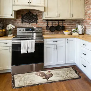 Householdsoftlightweightkitchencarpetset, Vintagefarmhouseroosterpatterndesign, Non-Slip, Washable, Oil-Proofwaterproofcarpet, Flannelmaterial, Kitchen, Home, Office, Sink, Laundryroom, Holidaydecoration