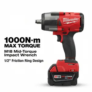 Professional Milwaukee M18 18V Mid-Torque Impact Wrench FMTIWF12 features 1000Nm Nut-Busting Torque with 1/2" Friction Ring and 4-Mode Drive Control Includes M18 XC6.0 Battery & Charger Industrial Grade Power Tool Kit nm