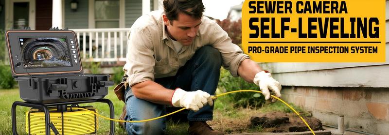 Self-Leveling Sewer Camera with Meter Marking, 9'' IPS Screen, HD 1080P Resolution, 5100mAh Battery, 100ft 5mm Cable Sewer Drain Video Inspection Camera with DVR Recorder and 32GB SD Card