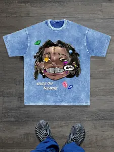 Pure cotton Y2K short sleeved stir fried snowflake craft unisex cartoon black dirty braid printed t-shirt summer aesthetic geometry, American retro t-shirt Euro-American Streetwear