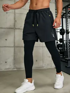 Men's 2 in 1 Running Shorts with Compression Liner, Quick Dry Athletic Workout Pants, Zipper Pockets for Gym Training, Jogging, Basketball