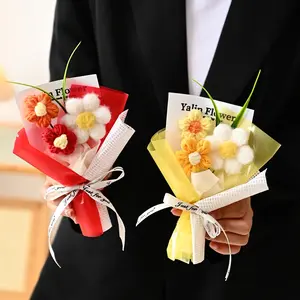 1 Set Handmade Crochet Yarn Flower Bouquet Set, Includes Fabric and Knitted Flowers, Perfect Decorative Gift for Birthday, Anniversary, Mother's Day, Valentine's Day