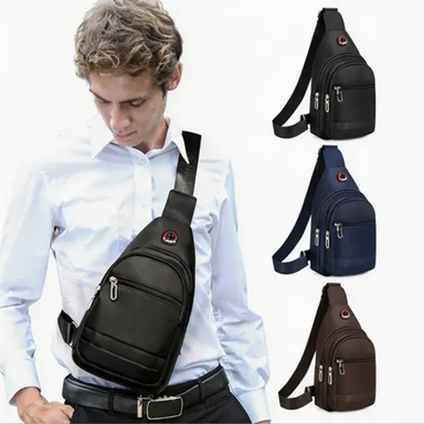 Canvas Sling Chest Bag,Scratch Resistant Textured Fabric,Multi Zipper Pockets with Earphone Hole,Adjustable Shoulder Strap Large Capacity,for Travel,Cycling,Daily Outdoor Casual Use