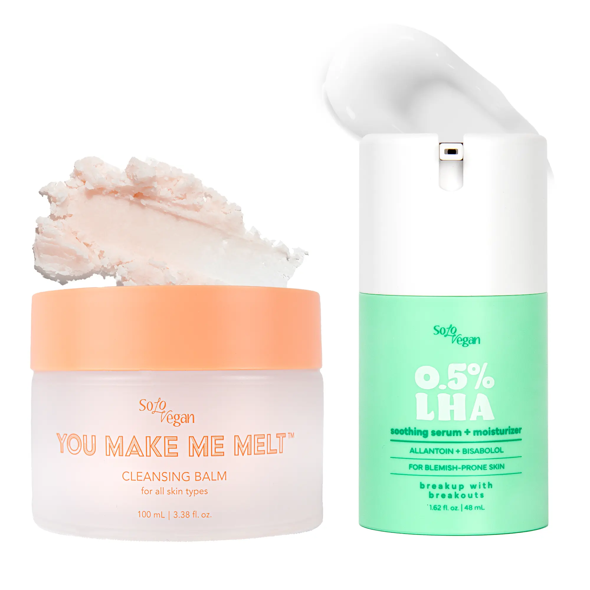 SoloVegan Hydrating Multi-Pack Skincare Bundle for Women - Gentle You Make Me Melt Makeup-Dissolving Cleansing Balm, 0.5% LHA Soothing Serum, Sunflower Cleanser, Moisturizer for Acne-Prone Daily Care All Skin Types, Dissolve Makeup