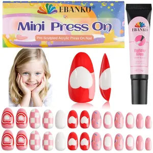 26 Pieces Press on Nails for Kids, EBANKU Kid Fake Nail Kit Pink Heart Press on Nail Short Artificial False Nail Kits for Kids Girls