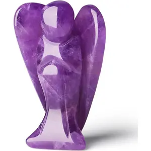 Amethyst Crystal Angel Crystals Healing Stones Guardian Angel Statue Pocket Gemstone Purple Decor Polished Peace Cute Carved Angel Figurine Spiritual Purple Gifts for Women Men