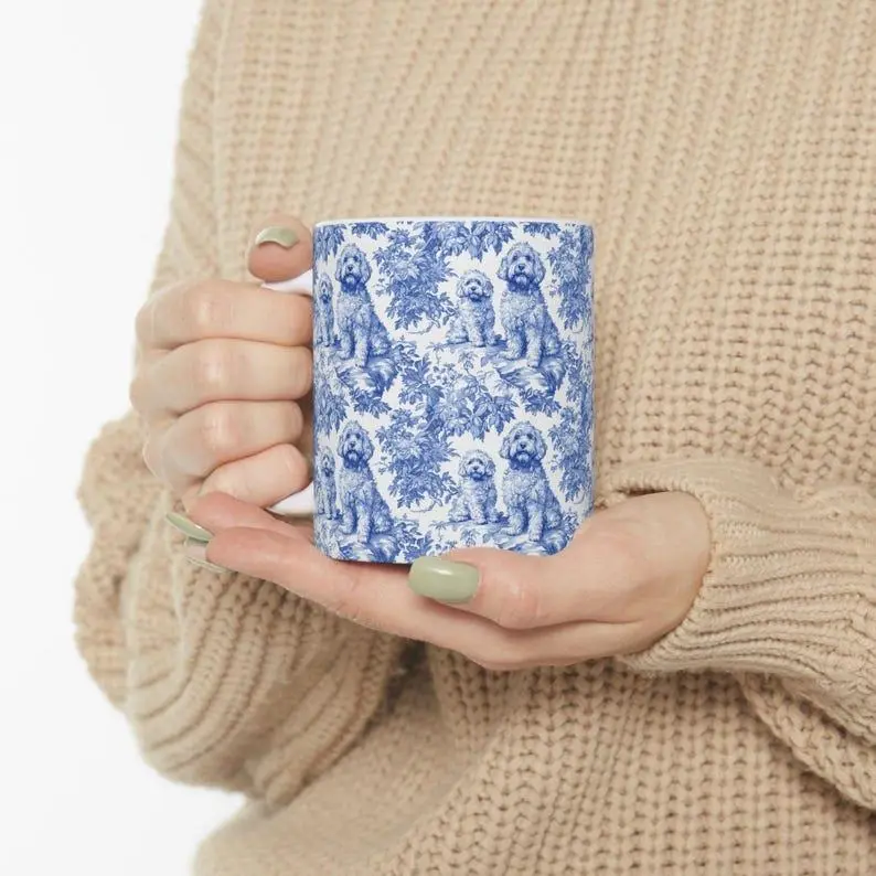 [Sale off up to 70%] Goldendoodle French Toile de Jouy Mug, Coffee Mug - 11oz, 15oz Ceramic Drinkware