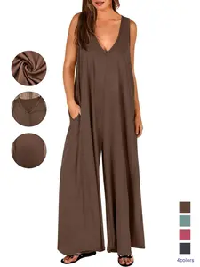 Summer Women's Jumpsuit Overalls, Fresh Casual Loose Fit Slimming Straight Leg Wide Leg Pants, Pockets, Breathable Multi-Occasion, Comfortable and Stylish, Womenswear Piece
