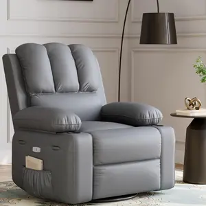 【GARVEE】Oversized Power Recliner Chair with 360° Swivel, Electric Rocker, Heat and Massage Functions, USB Charger, 1.5X Sponge Filling, Faux Leather, Cup Holder - Perfect for Living Rooms, Bedrooms, Nurseries