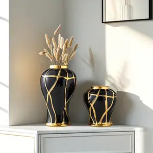 Elegant Ceramic Crackled Vase, Office Desk Flower Arrangement, TV Stand Decor, Living Room Table Decoration, Dried Flowers Holder, Luxurious Centerpieces Vases