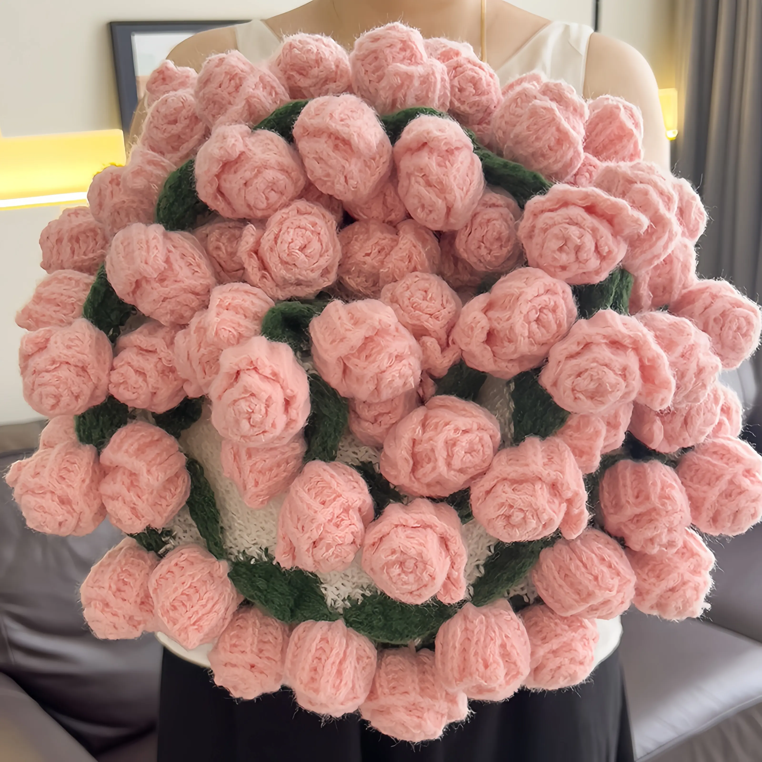 【Graduation Gift】Finished Flower Bouquet Blanket,Handmade Crochet Flower Blanket,Soft Knitted Throw Rose Blanket, Romantic Gift for Birthday Wedding Valentine's Day Mother's Day Christmas for Mom Girls and Sisters