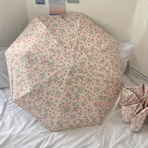 Portable automatic folding windproof colorful flower umbrella, light and cute lady backpack umbrella