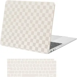 MOSISO Compatible with MacBook Air 13 inch Case 2022 2021 2020 2019 2018 A2337 M1 A2179 A1932, Checker Texture Grid PU Leather Coated Plastic Hard Shell&Keyboard Cover for MacBook Air 13.3, Beige