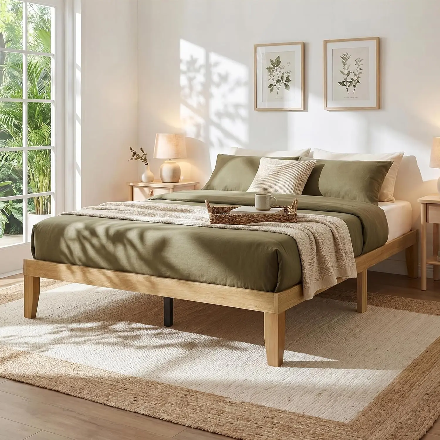 Bed Frame Queen Size, Wood Platform Bed Frame with Solid Wood Slats & Legs, Noise-Free, No Box Spring Needed, Easy Assembly, Minimalist Japandi Style