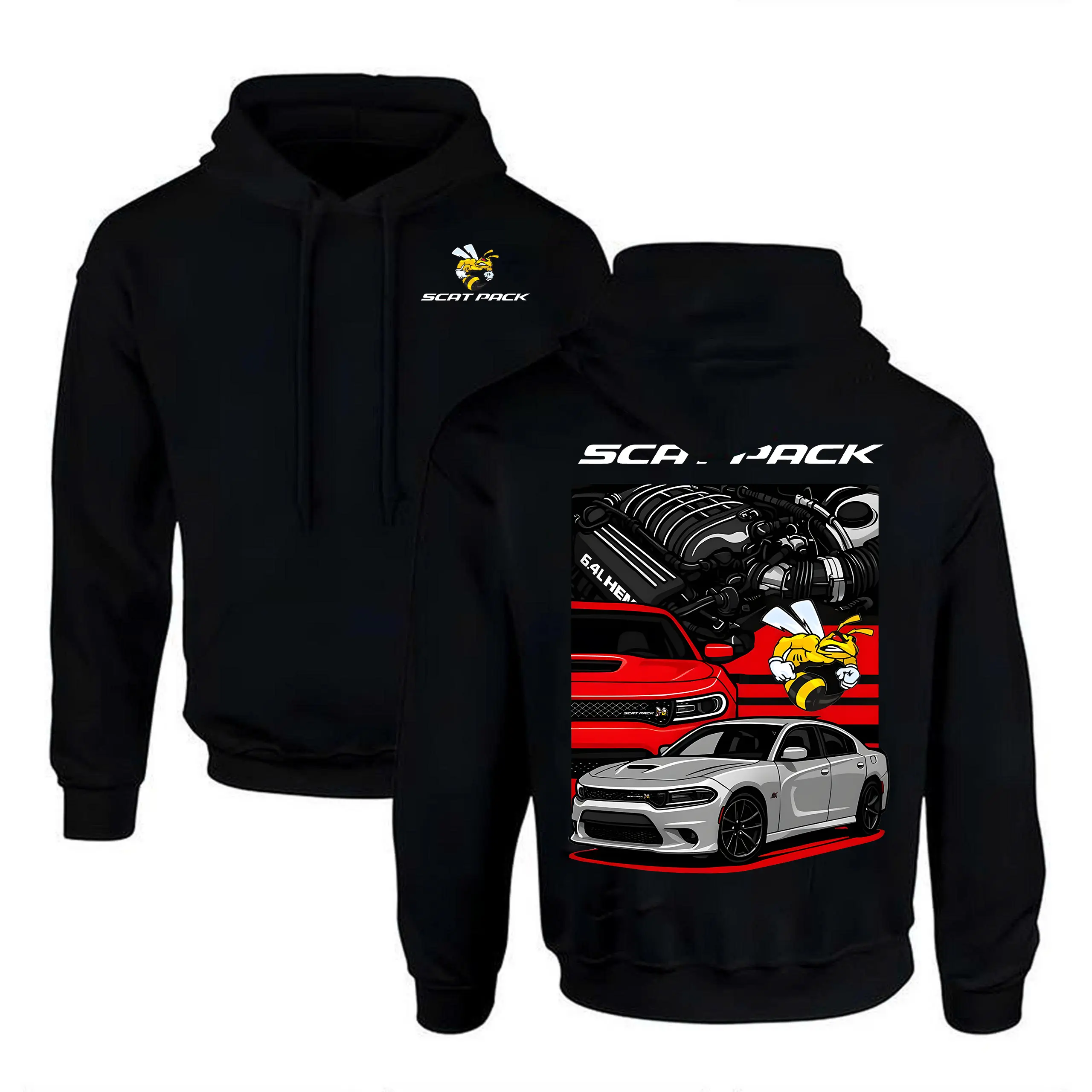 Dodge Charger Scat Pack T-Shirt, 6.4L HEMI Engine And Scat Pack Bee Logo Muscle Car Graphic Tee, Dodge Performance Car Shirt  Car Lover Tee, Full Colour,100% Cotton Unisex Tee Made in USA Gift Idea Fan Men Top.