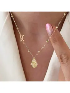 Hamsa Hand Pendant Necklace With Bead Chain Fashion Jewelry For Daily Wear