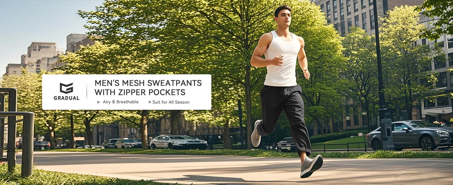 [Clearance] G Gradual Men's 4-Way Stretch Moisture-Wick Athletic Sweatpants, Lightweight Mesh Open Bottom Joggers with Zipper Pockets, Elastic Waist Workout Gear for Gym Running, Running Pants,travel essentials,camping essentials, Quick-Dry