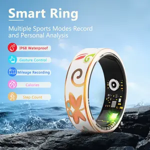 Stylish Enamel Design Smart Ring Gesture Control for TikTok and Photography 5ATM+IP68 Water Resistance Multi-Mode Fitness Tracker Pedometer with Distance and Step Tracking Long Battery Life Ideal Couple's Accessory and Gift For Your Girlfriend