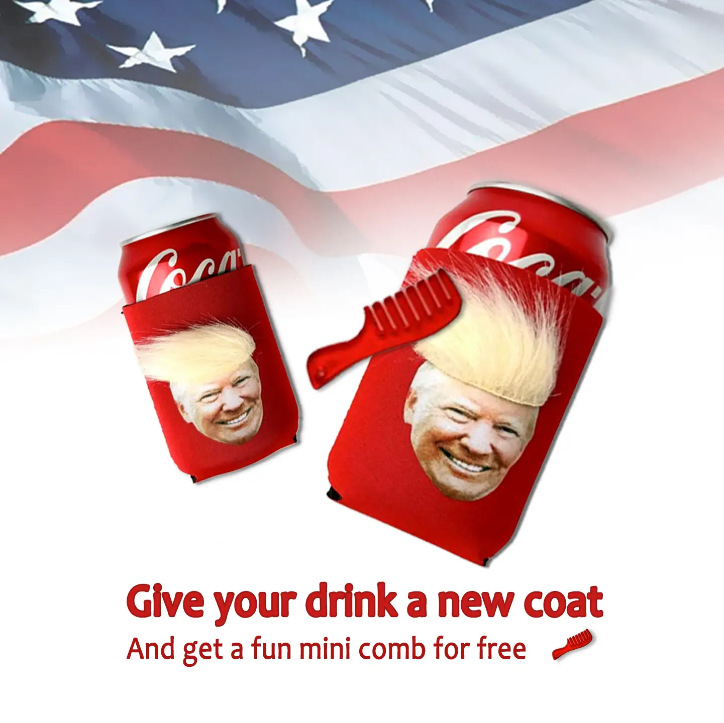 Funny D.T Can Cooler Sleeves – Some Styles with Hair and Mini Comb, Hilarious Gag Gift & White Elephant Gift, Unique Novelty Presents for Men & Women, Perfect for USA 250th Anniversary, Birthdays & Independence Day, Beer Can Cooler Drinkware Tumbler