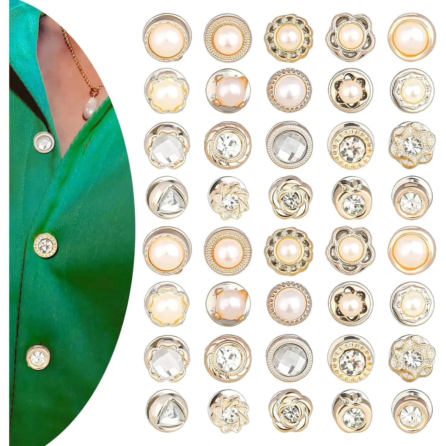 Women's 40-Count No-Sew Brooch Pins - Alloys, Artificial Rhinestones & Buttons, Durable & Recyclable, Easy Installation Clothing Replacement Safety Pins for Daily Business/Evening Shirts, Bright, Durable And Recyclable, Fashion, Female, Long-Lasting Color