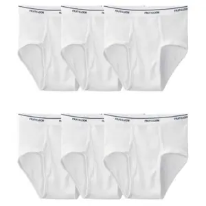 Fruit of the Loom Men's White Briefs, 6 Pack, Sizes S M L XL 2X 3X 4X 5X Cotton Classic Fabric Menswear Soft Underwear Day Elastic Outfit Plain