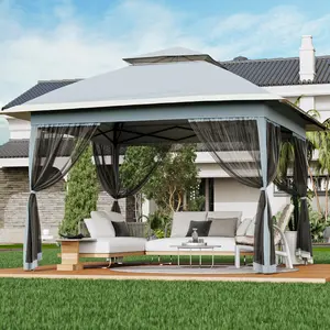 13x13ft Quick-Setup Pop Up Outdoor Gazebo Canopy, Double Roof with Mosquito Net & Mesh Sides, Waterproof UV Protection, Adjustable Height, Portable with Easy Carry Bag for Patio, Garden, Lawn & Backyard