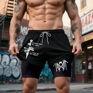 Unisex Double-Layer Sports Shorts Graphic Shorts Sleep Token Band Shorts Camo Shorts Streetwear Shorts Outfits Short Shorts Vacation Outfits Shorts