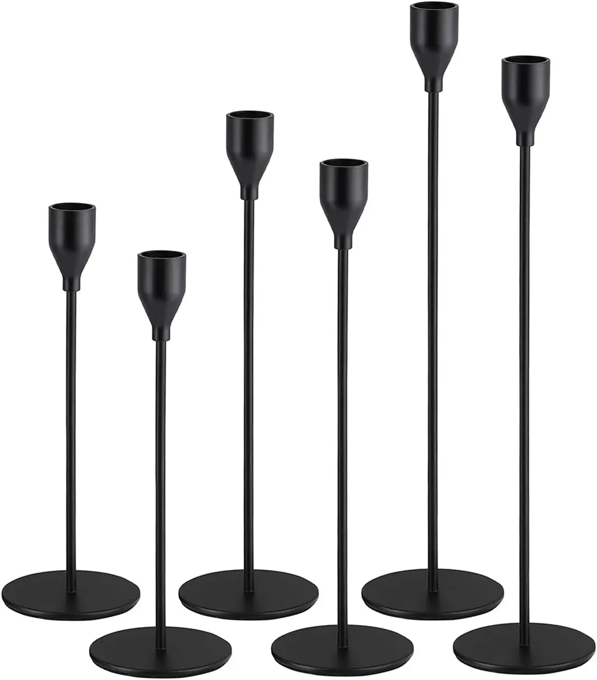 6Pcs Matte Black Candlestick Holders, Tall Taper Candelabra Stands fits 3/4 inch Thick Pillar Candle Stick, Elegant Decor Set for Table Centerpiece, Floor, Fireplace as Date, Festival, Fitting.