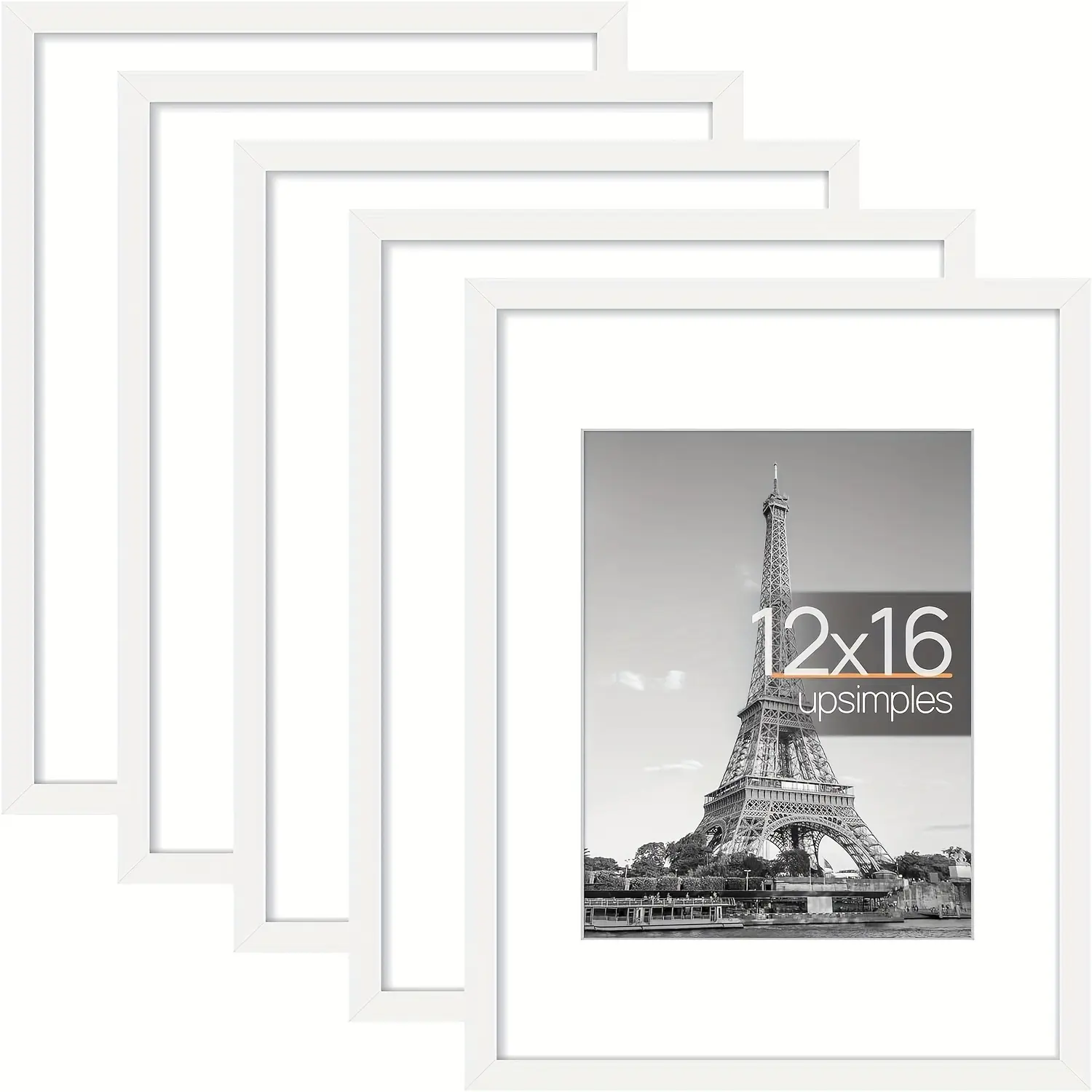 White 5 Pack upsimples 12x16 Picture Frame - Display 8.5x11 inch with Mat or 12x16 inch Without Mat - Wall Gallery Photo Frames Decor Lightweight