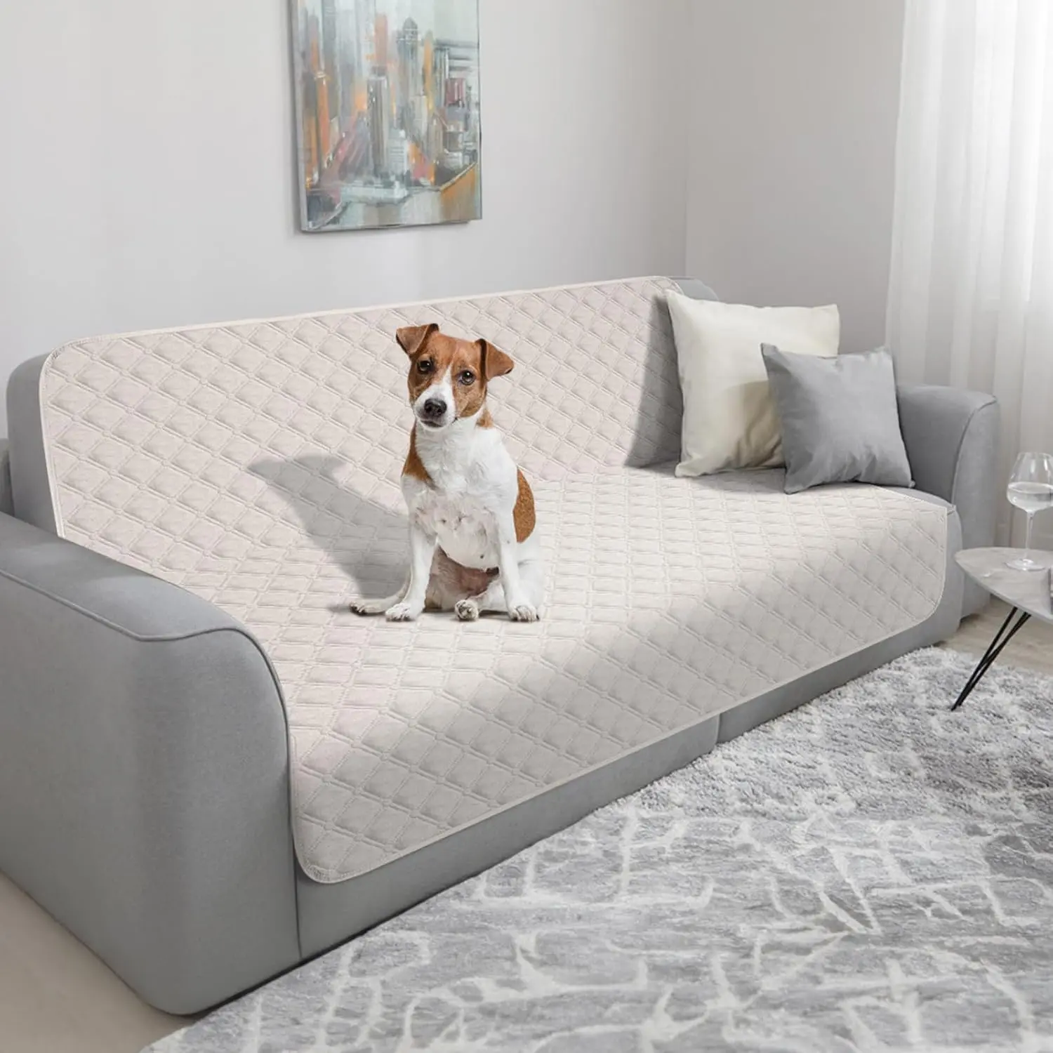 Modern Waterproof Dog & Cat Blanket - Non-Slip, Washable Sofa & Furniture Protector, 137x208 cm Cream Bed Cover