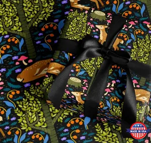 Woodland Deer Wrapping Paper Roll Cottagecore Forest Gift Wrap Rustic Cute Dark Paper for Nature Lovers Birthday Holiday Packaging