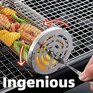 Outdoor stainless steel barbecue grill mesh; single-piece barbecue rack with hooks; barbecue travel accessory tool set; camping barbecue gift set; barbecue utensils. Foldable portable stainless steel barbecue basket, suitable for vegetables and shrimp ske