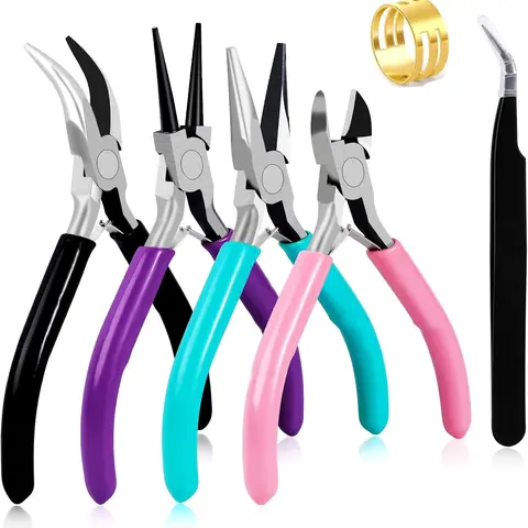 4Pcs Jewelry Pliers Set Jewelry Making Pliers Tools Kit Include Jewelry Making Needle Nose Chain Nose Round Bent Pliers Wire Cutter for Bracelet Beading DIY Craft Jewelry Making Supplies