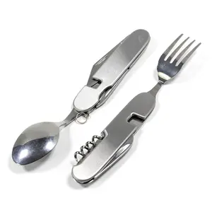 ASR Outdoor 7 Multifunctional Folding Pocket Camping Utensil Tool, Spoon Fork Bottle Opener