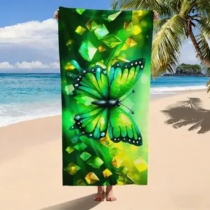 Green Butterfly Diamond Print Beach Towel, Microfiber Quick Dry Sand Free Oversized Bath Towel, Soft Absorbent for Summer Vacation, Pool, Beach, Nature Gift for Women Men Kids
