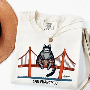 Comfort Colors B Kliban Cat San Francisco Golden Gate T-Shirt, Comfort Colors Graphic Tee, Casual Outfit, Vintage Wash Shirt, Oversized Women’s Outfit, Apr 5
