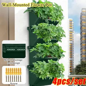 4pcs Wall-Mounted Flower Pots, Balcony Hanging Planter Stands, Stackable Wall-Hanging Pots for Garden Decoration and Planting